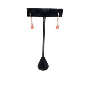 Antique Victorian Red Coral Drop Dangle Earrings with Metal Hooks